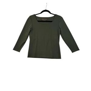 Nina Mclemore Scoop Neck Top Sz S Hunter Green 3/4 Sleeve Stretch Capsule Casual